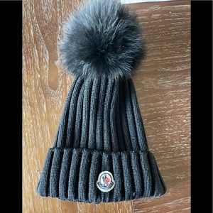 COPY - Moncler black hat with fox Pom Pom